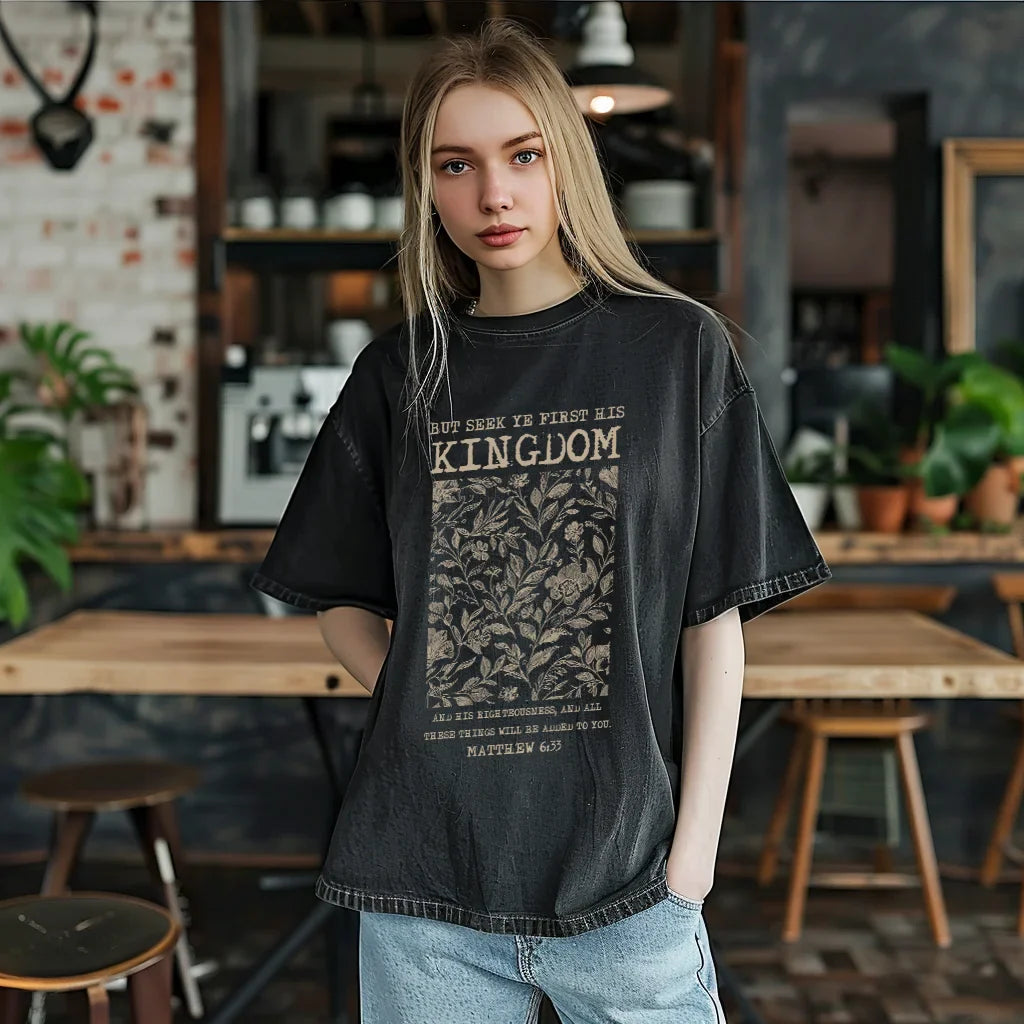 God Kingdom Graphic Printed Washed Tshirt For Men, Oversized Faith TShirt  For Unisex  Women 100% Cotton Hip  Four Seasons Tops