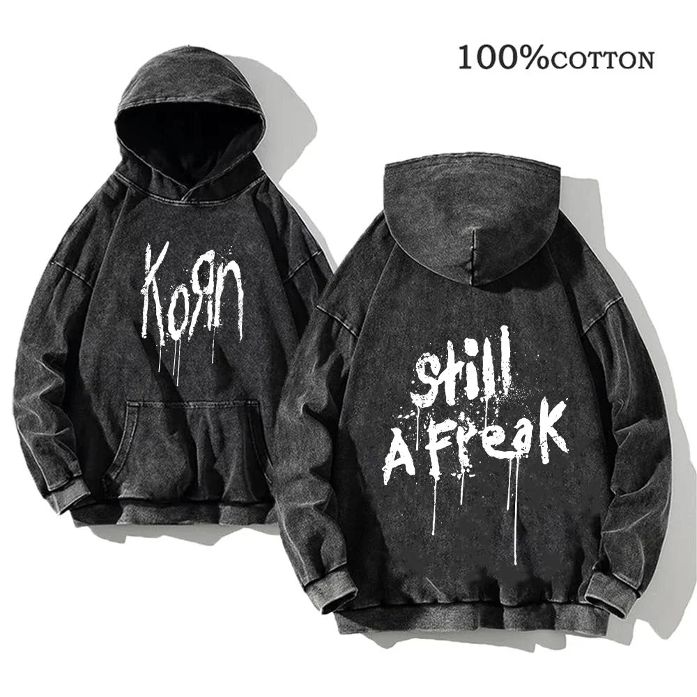 Korn Rock Band World Tour Hoodies Vintage Washed Men's Sweatshirts Cotton Hip Hop Streetwear Hooded Pullover Loose Y2K Tops