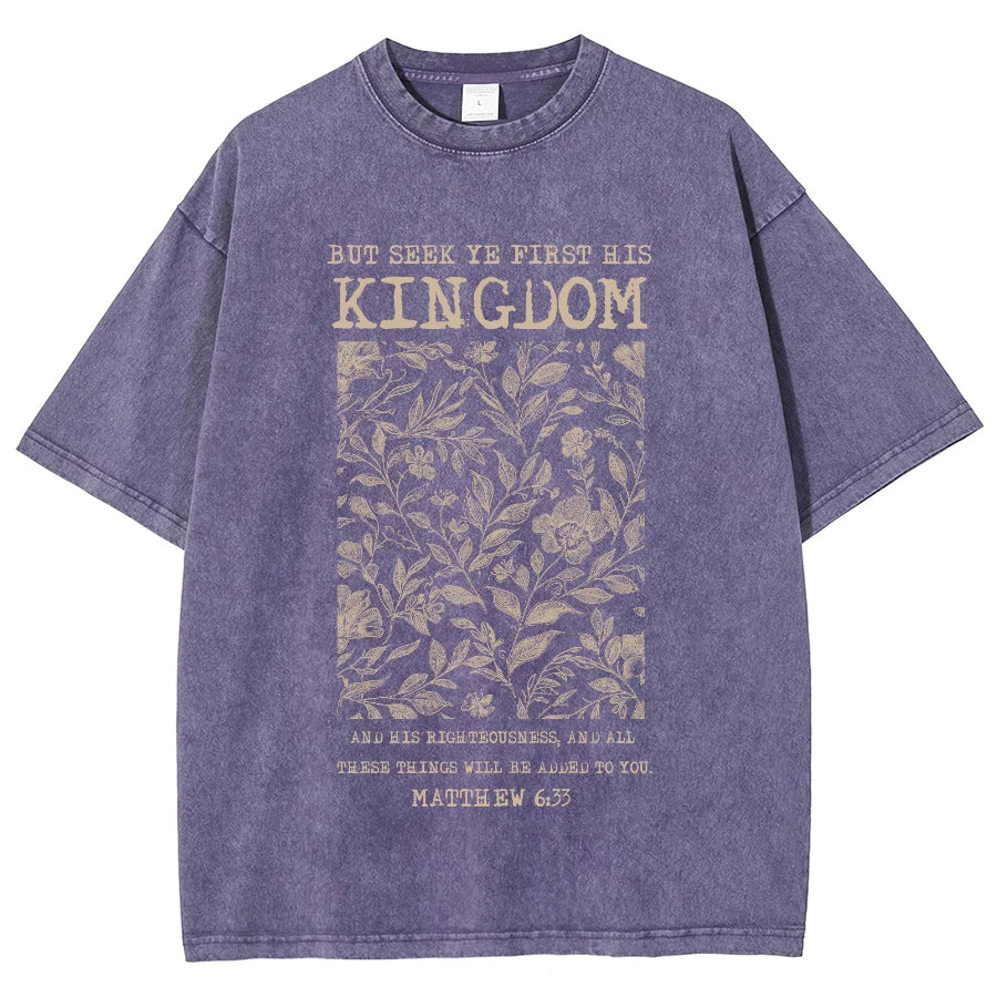 God Kingdom Graphic Printed Washed Tshirt For Men, Oversized Faith TShirt  For Unisex  Women 100% Cotton Hip  Four Seasons Tops