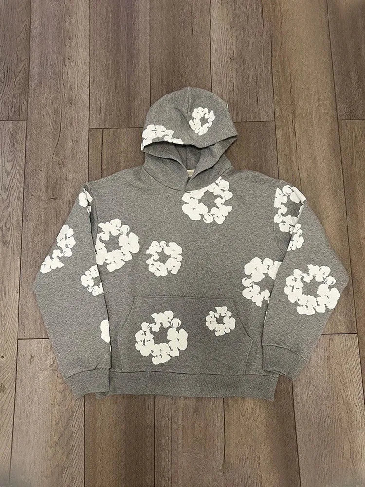 Men Flower Printed Hoodie With Sweatpants 2 Piece Set Long Sleeve Pullover Sweatershirt Suit Elastice Waist Trousers Outfits