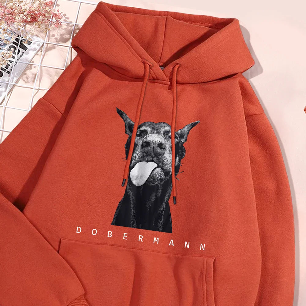 Doberman Printing Man Hoodie Vintage Warm Hoodie Casual Fit Hoody Simple Big Size Sportswear Female