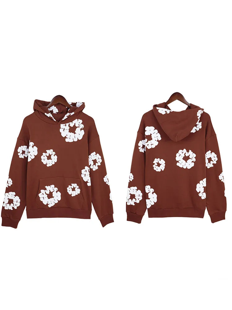 Men Flower Printed Hoodie With Sweatpants 2 Piece Set Long Sleeve Pullover Sweatershirt Suit Elastice Waist Trousers Outfits