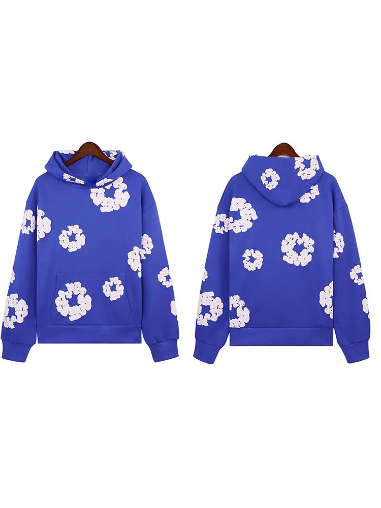 Men Flower Printed Hoodie With Sweatpants 2 Piece Set Long Sleeve Pullover Sweatershirt Suit Elastice Waist Trousers Outfits