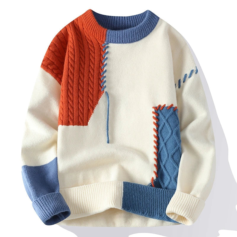 Autumn Winter Warm Mens Knitted Sweaters Fashion Patchwork O Neck Knit Pullovers Korean Streetwear Pullover Casual Mens Clothing
hoodie style