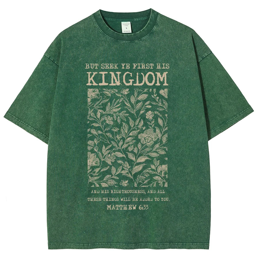 God Kingdom Graphic Printed Washed Tshirt For Men, Oversized Faith TShirt  For Unisex  Women 100% Cotton Hip  Four Seasons Tops