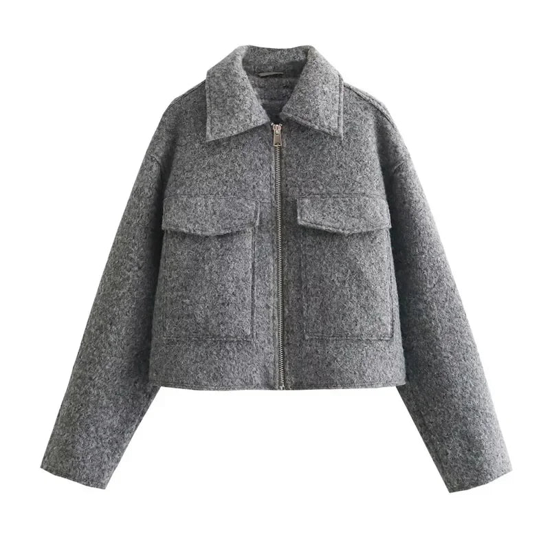 ASDS Autumn Winter Cropped Jacket for Women Short Coat Tweed Jacket Zip Crop Demi-season Jacket Woman New in outerwears