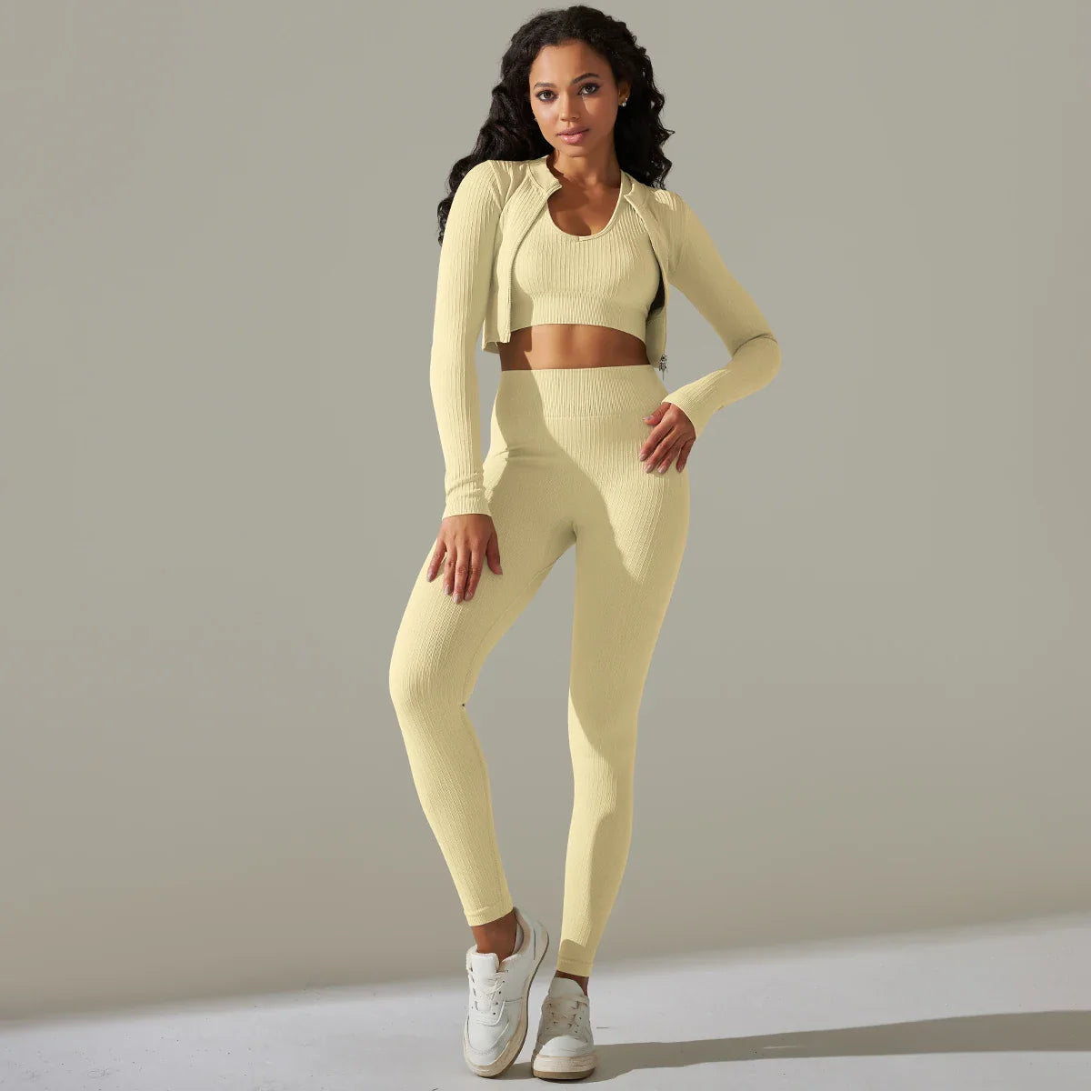 2pcs Yoga Set Women zippers Long Sleeve Crop Top+High Waist Yoga Pants Sports Suit Quick Dry Breathable Fitness Workout Set