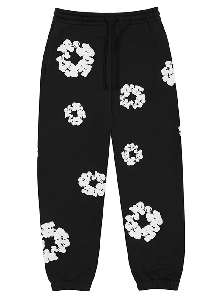 Men Flower Printed Hoodie With Sweatpants 2 Piece Set Long Sleeve Pullover Sweatershirt Suit Elastice Waist Trousers Outfits