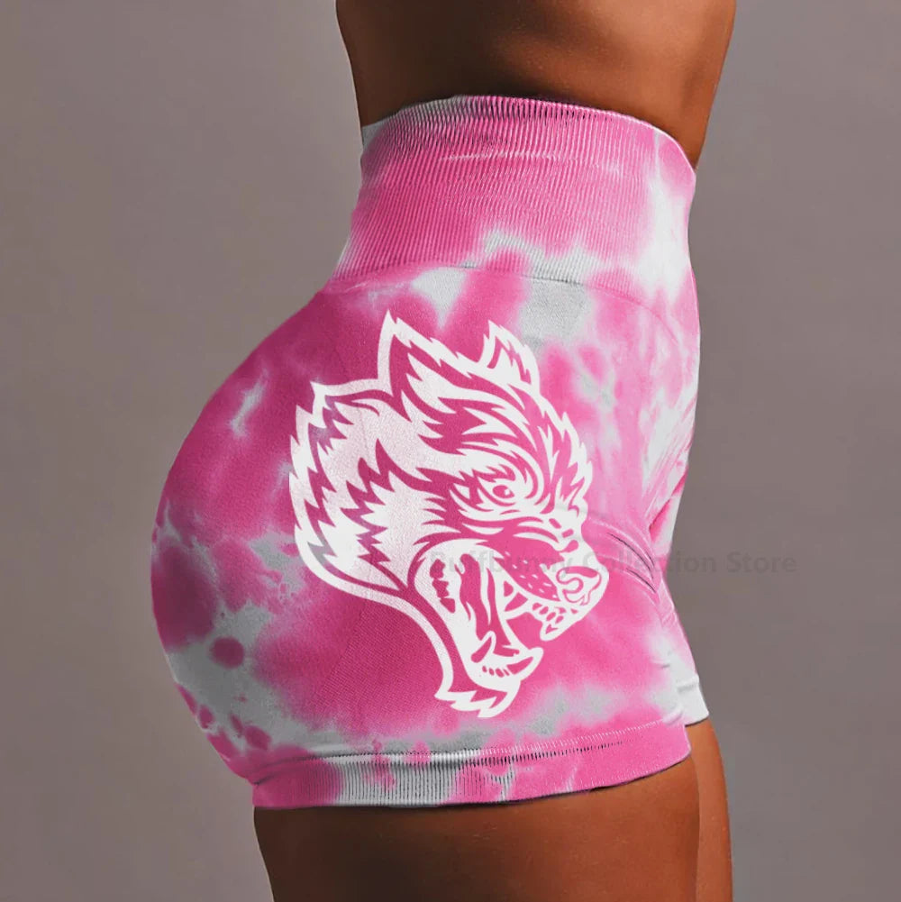 Darc Women Tie Dye Shorts Pink Wolf Head Elastic Seamless Shorts High Waist 2024 Female Gym Bottom Yoga Tight Soft Sport Pants