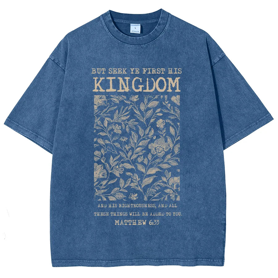 God Kingdom Graphic Printed Washed Tshirt For Men, Oversized Faith TShirt  For Unisex  Women 100% Cotton Hip  Four Seasons Tops