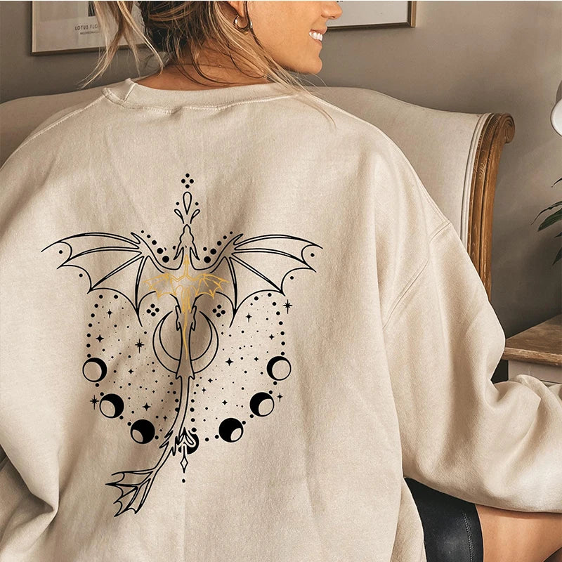 Fourth Wing Basgiath War College Women Sweatshirt Back Printed Long Sleeve Hoodies  Dragon Rebecca Yoros Clothes Vintage Tops