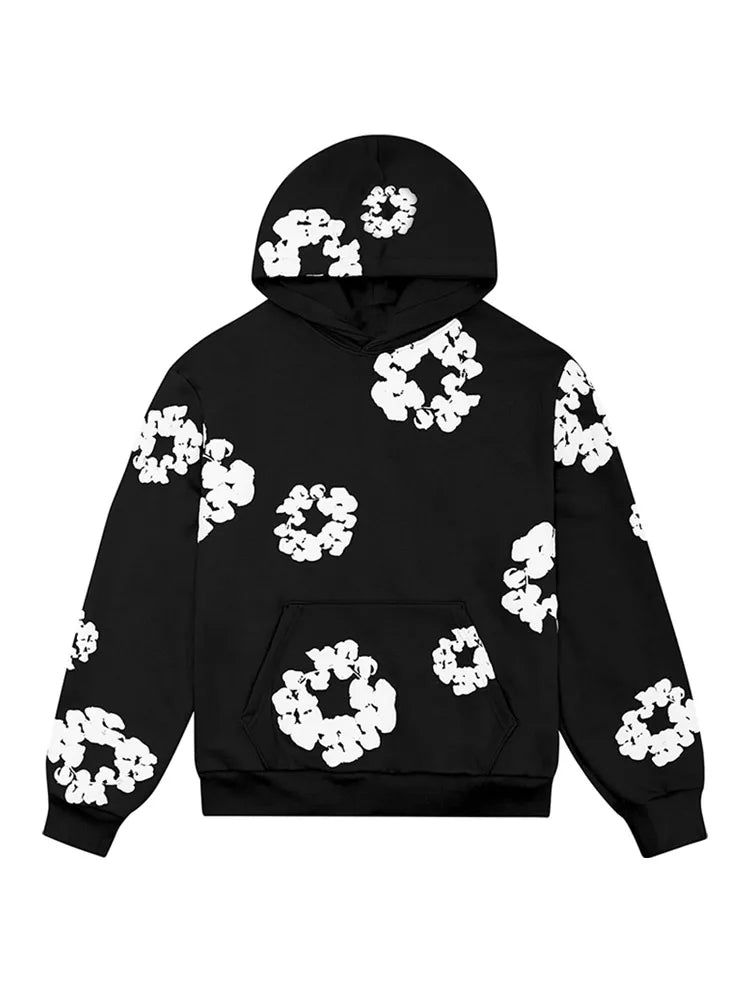 Men Flower Printed Hoodie With Sweatpants 2 Piece Set Long Sleeve Pullover Sweatershirt Suit Elastice Waist Trousers Outfits