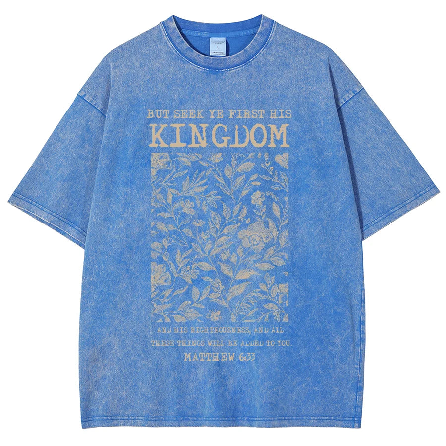 God Kingdom Graphic Printed Washed Tshirt For Men, Oversized Faith TShirt  For Unisex  Women 100% Cotton Hip  Four Seasons Tops