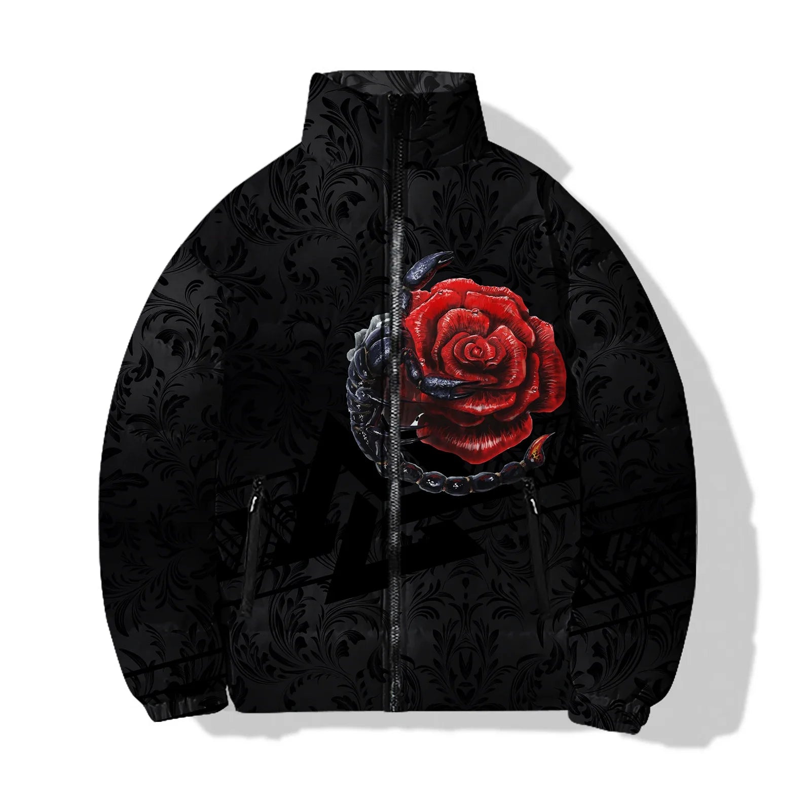 Dark Style Men's Clothing 2024 Sculpture Parka Winter Man Roses New in Down Jacket Cool Design Skull Knight Sweatshirts Parkas