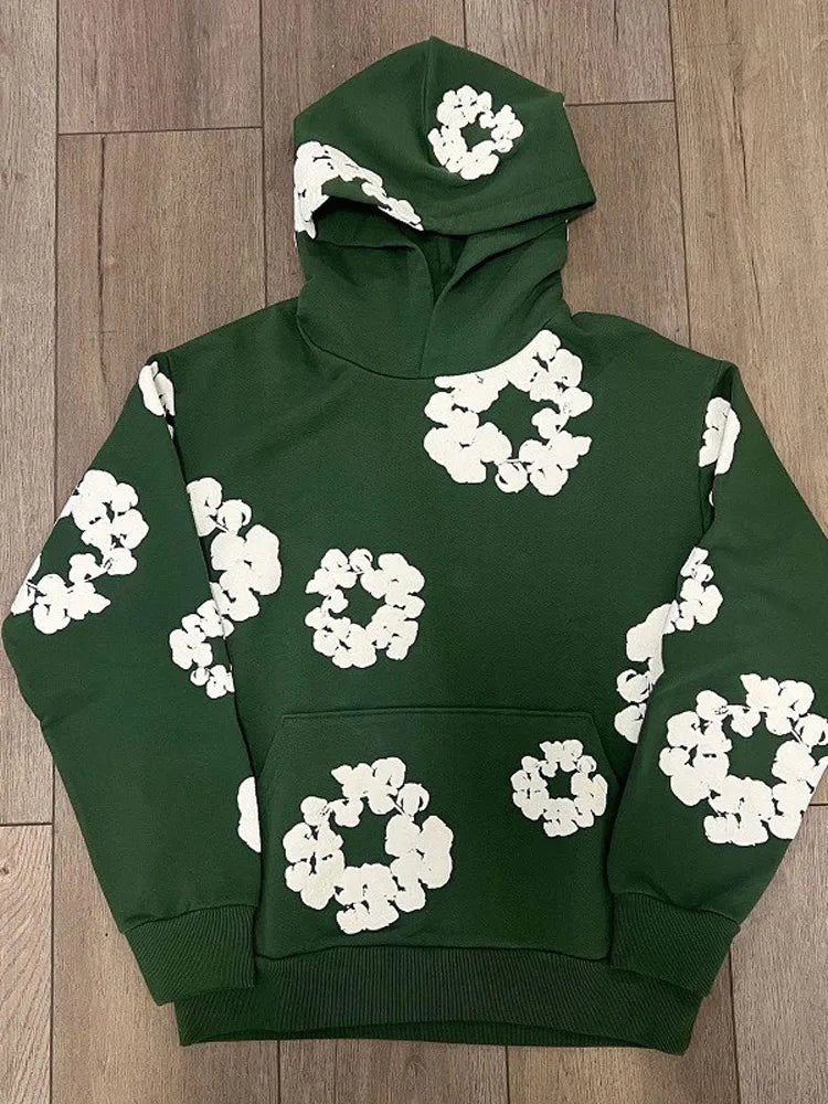 Men Flower Printed Hoodie With Sweatpants 2 Piece Set Long Sleeve Pullover Sweatershirt Suit Elastice Waist Trousers Outfits