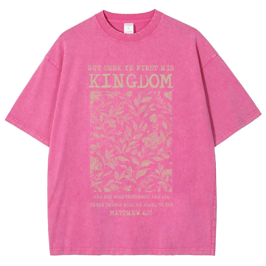 God Kingdom Graphic Printed Washed Tshirt For Men, Oversized Faith TShirt  For Unisex  Women 100% Cotton Hip  Four Seasons Tops