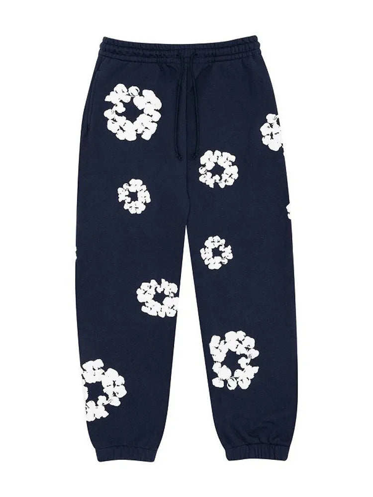 Men Flower Printed Hoodie With Sweatpants 2 Piece Set Long Sleeve Pullover Sweatershirt Suit Elastice Waist Trousers Outfits