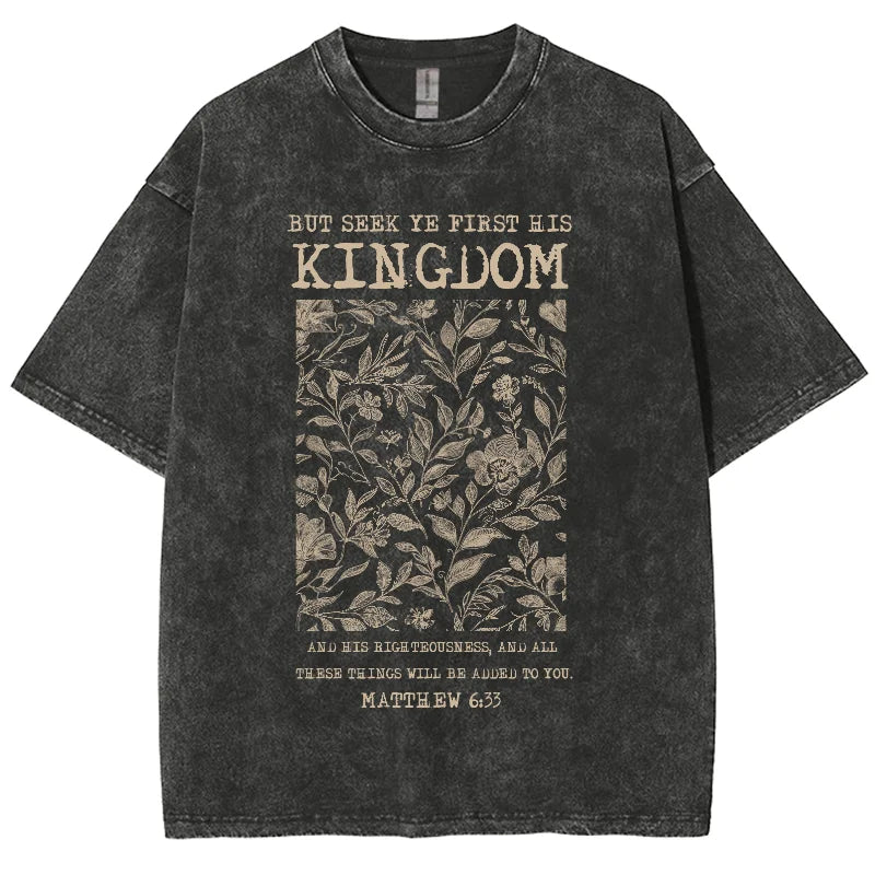 God Kingdom Graphic Printed Washed Tshirt For Men, Oversized Faith TShirt  For Unisex  Women 100% Cotton Hip  Four Seasons Tops